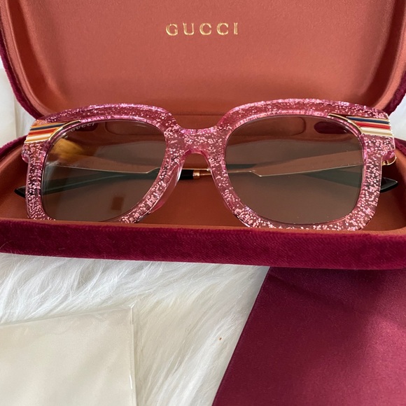Gucci 51MM oversize pink glitter sunglasses - Picture 2 of 11